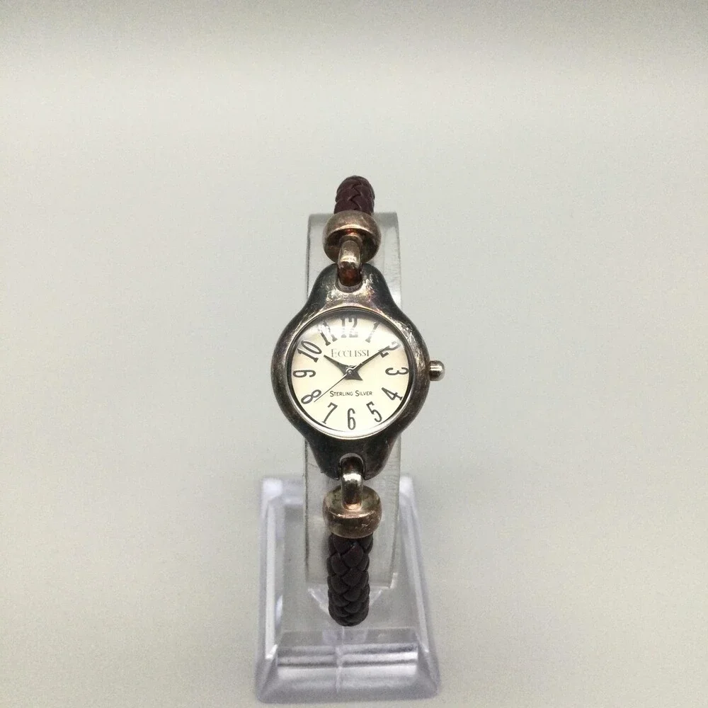 Ecclissi Sterling Silver Womens Watch 23mm Braided Leather New Battery 7